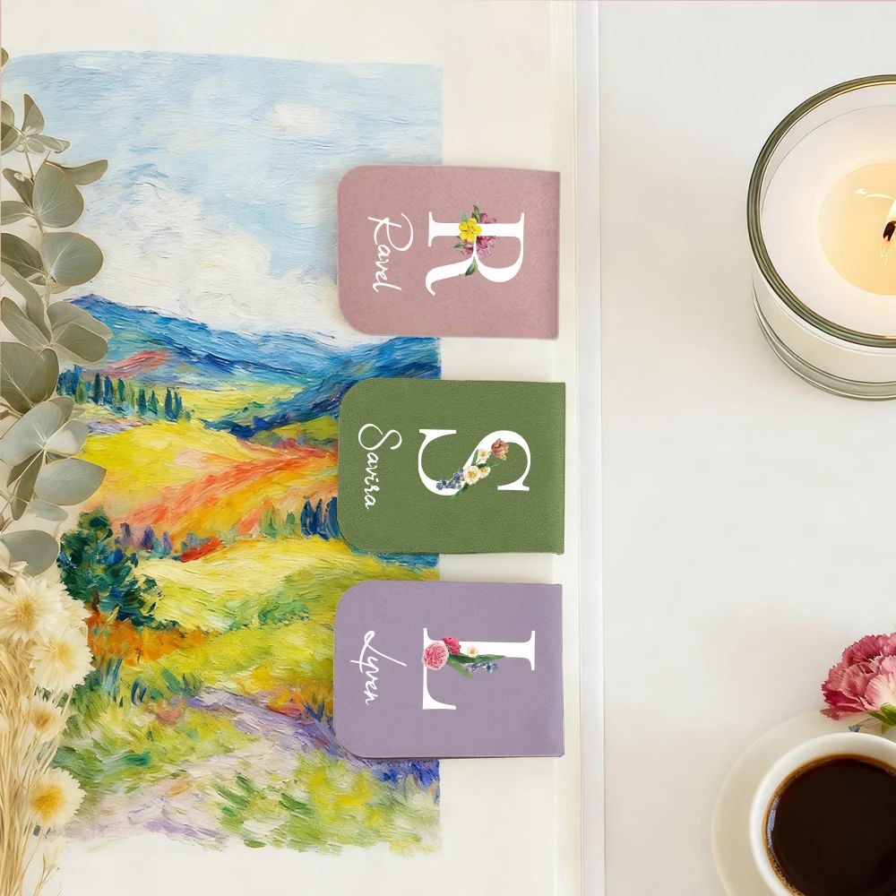 1 قطعة المرجعية المغناطيسية مع اسم مخصص ، الإشارات المرجعية مع الاسم وتصميم زهرة ، الحروف الأبجدية A-Z مع إغلاق مغناطيسي ، هدية لها #2