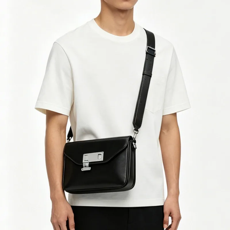Fashion Crossbody Bag Men Lock Box Shoulder Bag Brand Design Men's Crossbody Bags Luxury Leather Sling Bag Male Square Purse