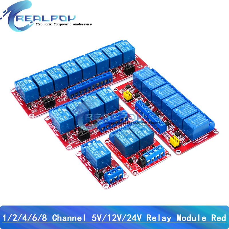 Realpoy 5V 12V 24V 1 2 4 6 8 Channel Relay Module Shield with Optocoupler Support High and Low Level Trigger 1 way for Arduino