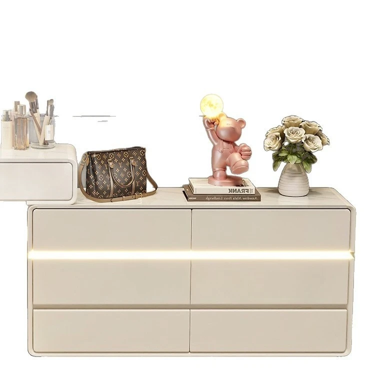 

dressing table, bedroom, modern, simple, creamy style, light luxury, solid wood makeup table, chest of drawers
