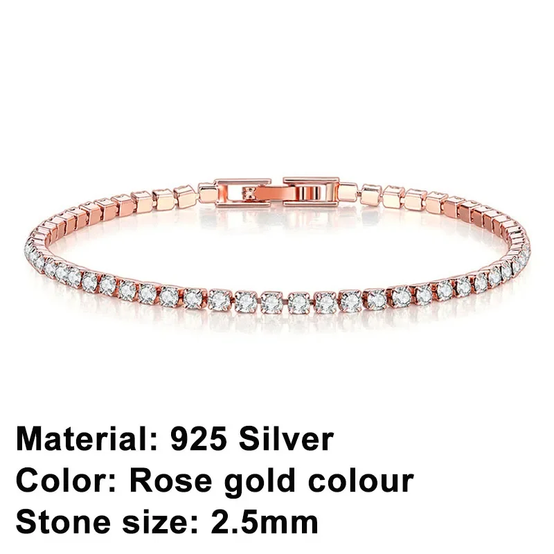 925 Sterling Silber Roségold Tennis-Armband Funkelnde Kristall-Zirkonia Hip-Hop Luxus Damenschmuck Überraschungsgeschenk