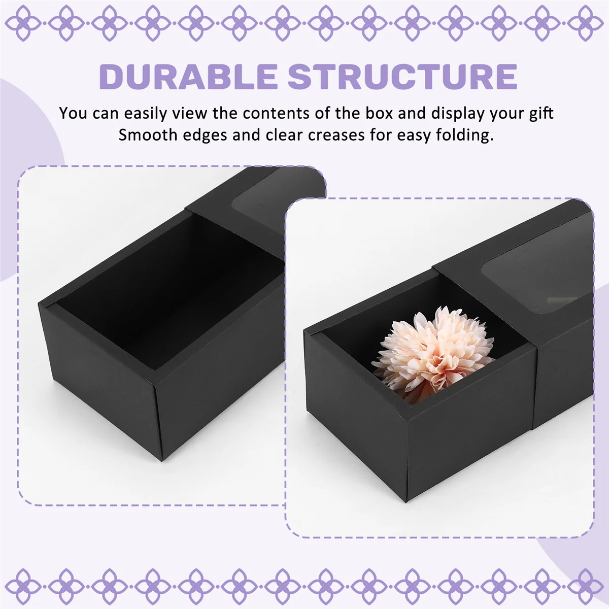 

AT16 10Pcs PVC Strip Kraft Paper Box Window Drawer Box Cow Rolling Biscuit Gelatin Cake Gift Box(Black)