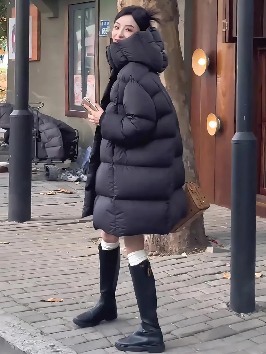 

Теплое пуховое пальто Thiened для женщин, зимнее, 2024, новая модель, утепленное, с капюшоном, средней длины, для повседневной носки