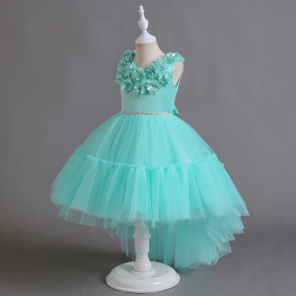 Green flower girl princess dress suitable for 3 TO 12 YEar bridesmaids wedding dress with a trailing tail