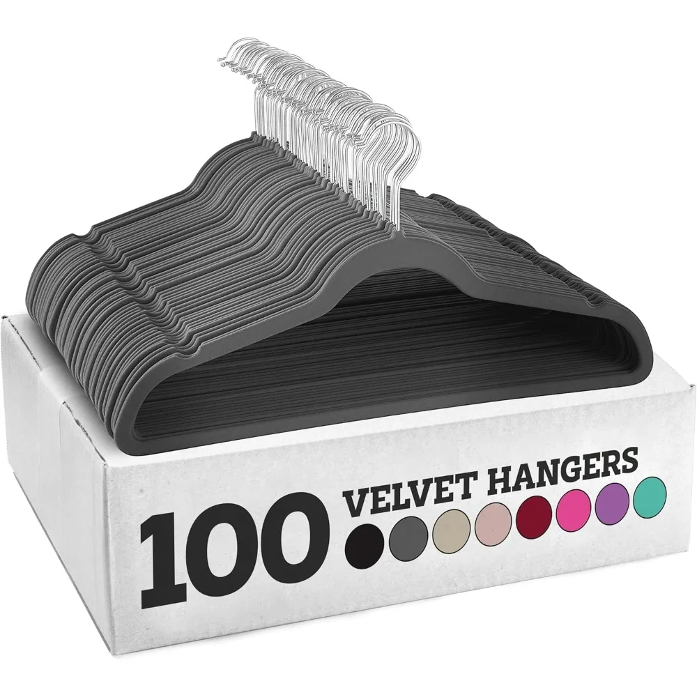 

Velvet Hangers 100 Pack - Heavy Duty Gray Hangers for Coats, Pants & Dress Clothes - Non Slip Clothes Hanger Set