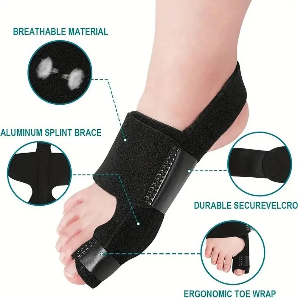 Ergonomic Bunion Corrector Breathable Adjustable Strap Big Toe Straightener Black Bunion Protector Toe Separator Men/Women