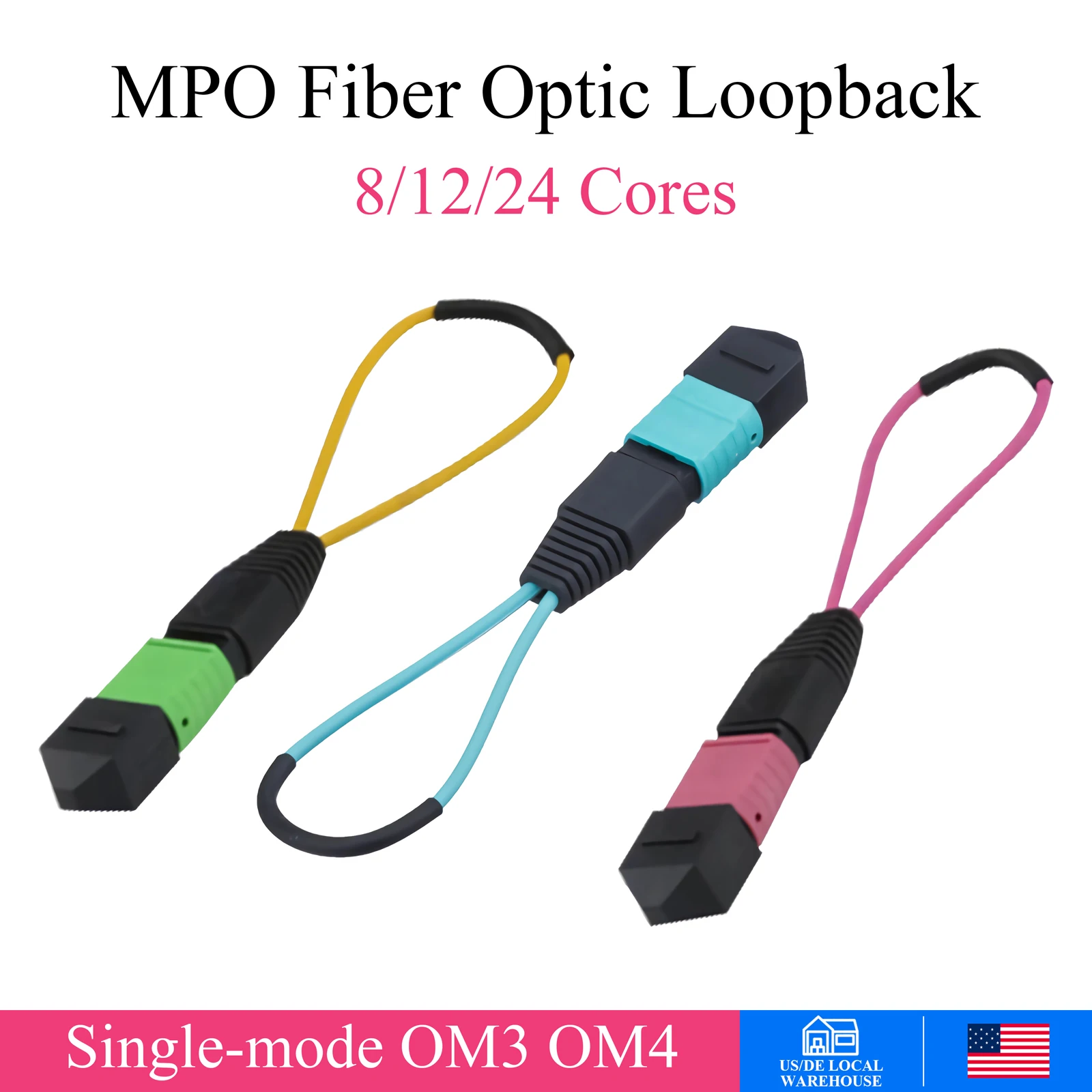 US MPO Female Fiber Optic Loopback Adapter 12Cores Single Mode Test Plug Connector