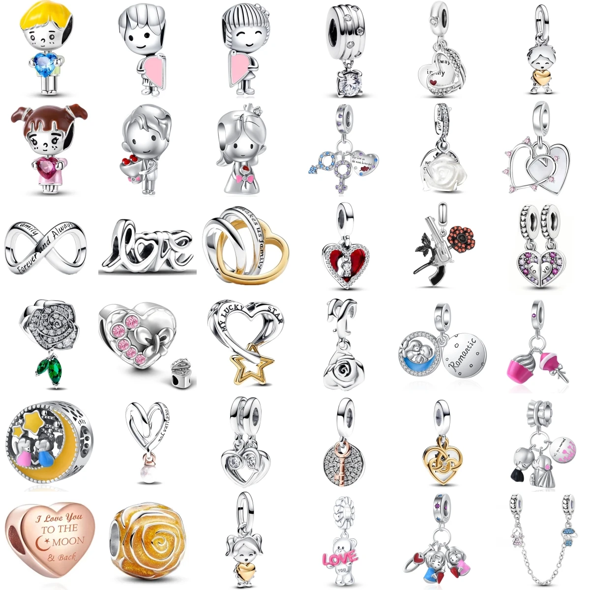 

925 Silver Trinkets Valentine's Day Sweet Love Rose Bride Pendants Charms Beads Fit Original Bracelet DIY Jewelry For Women
