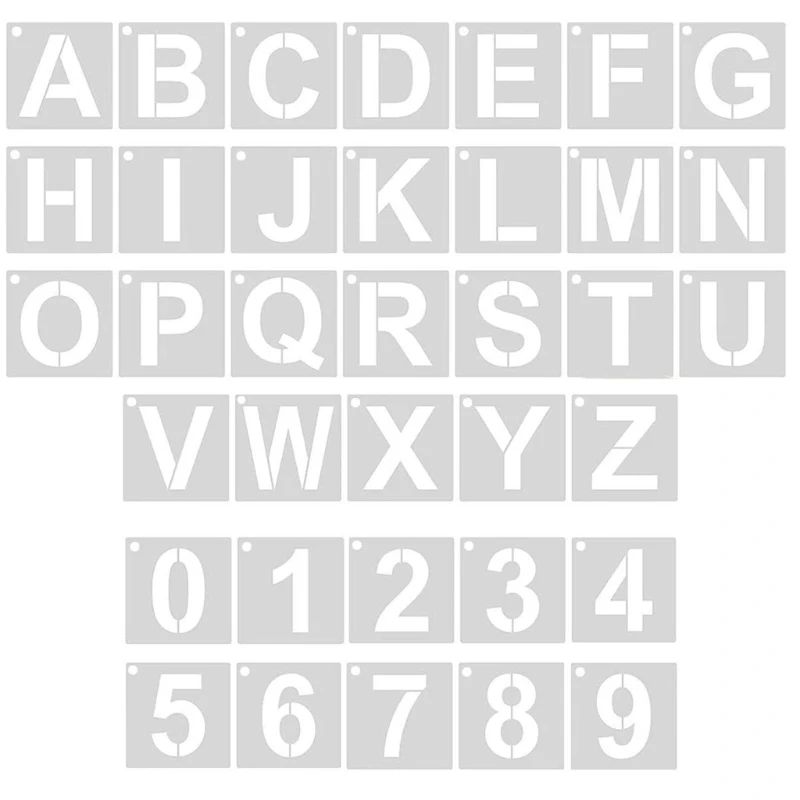 

N7MD 36 Pieces Letter and Number Stencils Letter and Number Templates Reusable PET Stencil for Painting on Wall, Rock