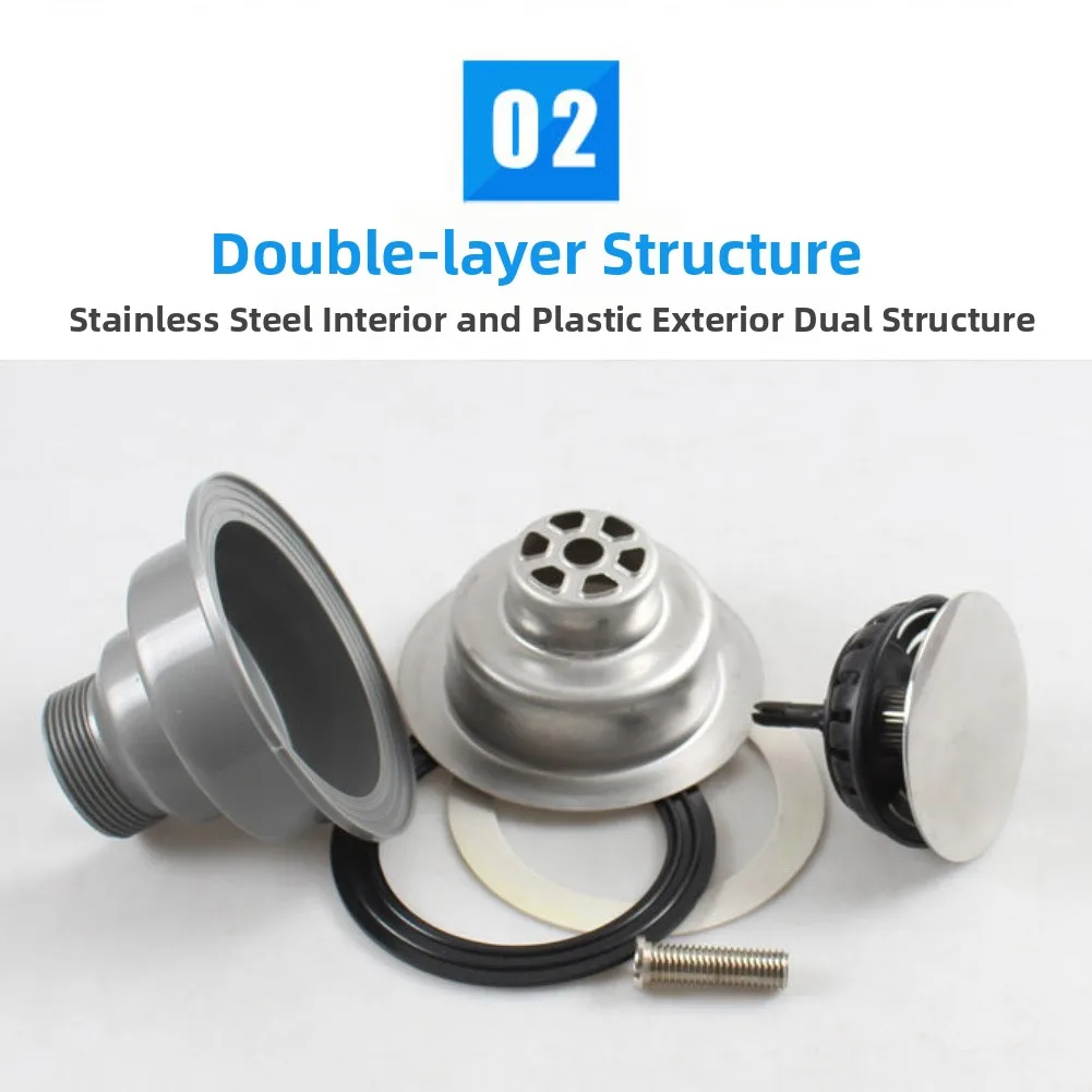 1pc Push Pull Drain Strainer 304 Stainless Steel Kitchen Sink Stopper 84-90mm Gray Modern Drainer For Bathroom Furniture Sets