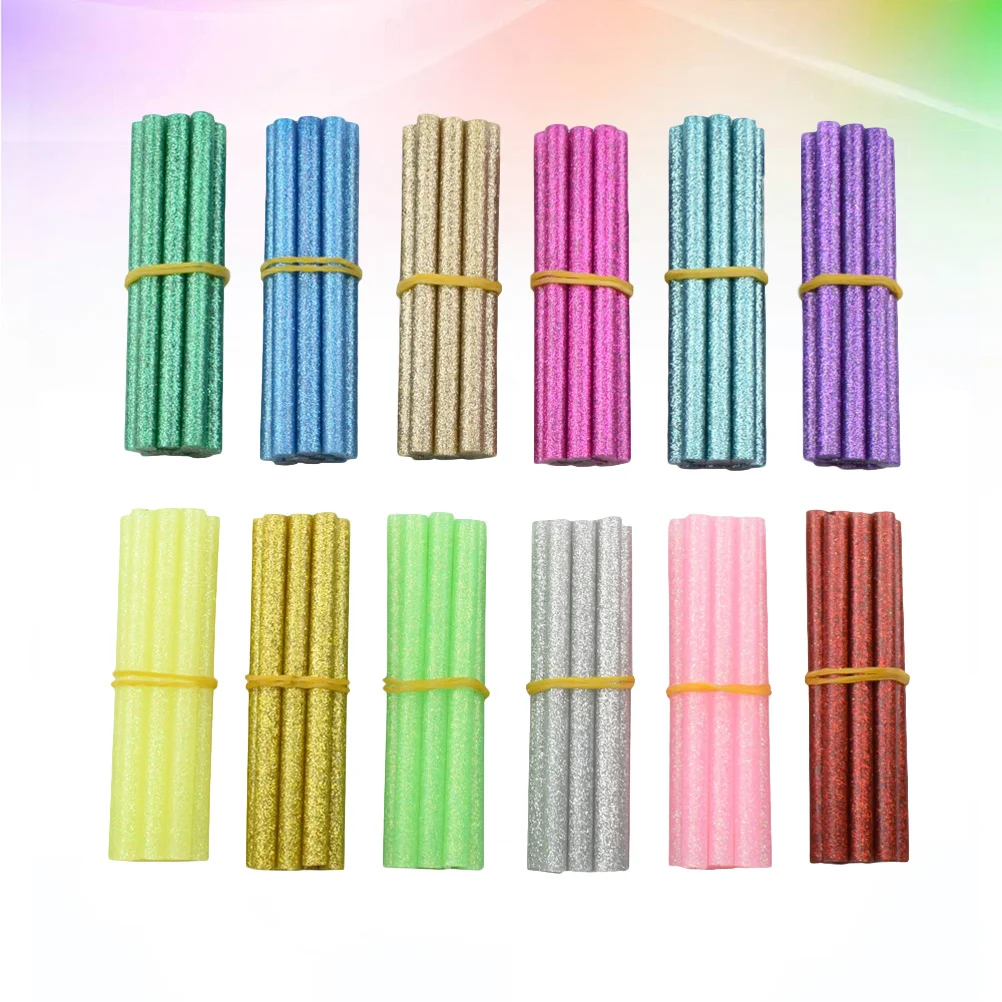 

60Pcs Mini Glitter Hot Melt Adhesive Glue Sticks Colored for DIY Craft Projects Paper Plastic Wood Glass Repair