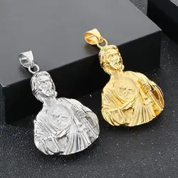 HAOYI 316L Stainless Steel Plated St. Jude Bust Pendant Necklace For Men Silver Gold Color Punk Accessories Dropshipping