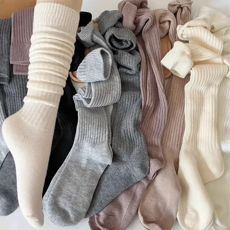 Soft Wool Long Socks Women Autumn Winter Cashmere Solid Knitted Stocking Skinny Casual Knee High Fluffy Warm Thicken Girls Socks