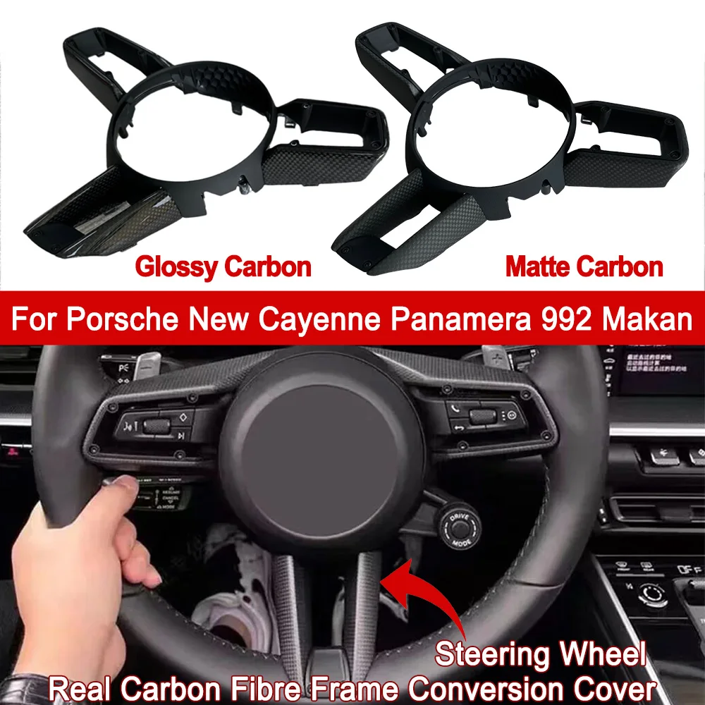 

High quality For Porsche New Cayenne Panamera 992 Makan Steering Wheel Real Carbon Fibre Frame Conversion Cover Car Accessories