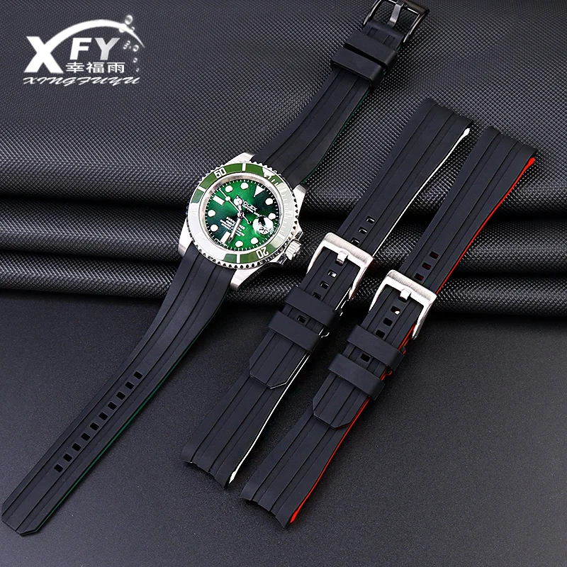 Double color For Rolex Citizen Seiko Silicone Strap Men's Watch Accessories Arc Mouth Watchband Bracelet Watch Belt 20mm 22mm