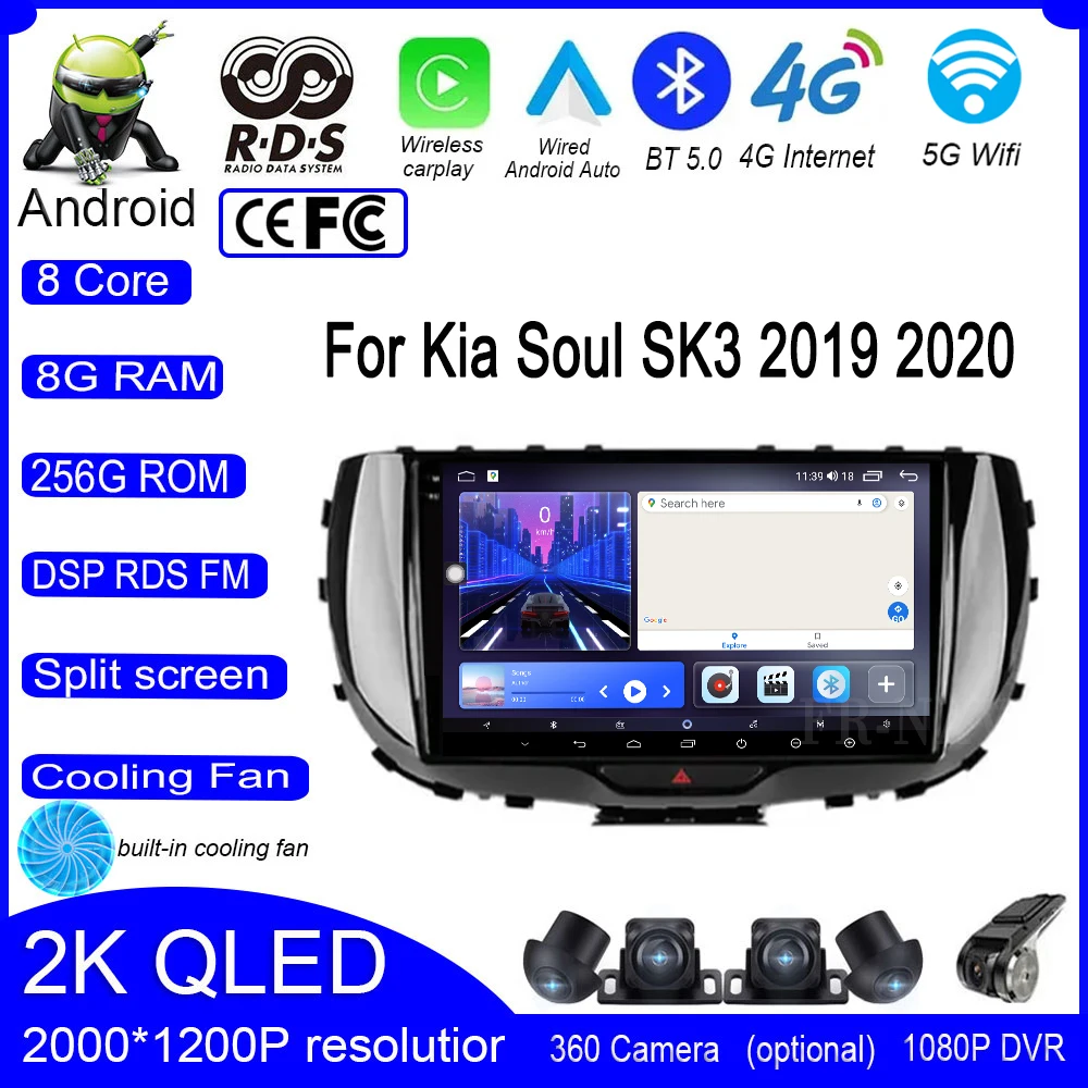 

9 дюймовый QLED экран Android 14 для Kia Soul SK3 2019 2020 автомобильный видеоплеер навигация GPS 4G Lte Wifi BT радио мультимедиа