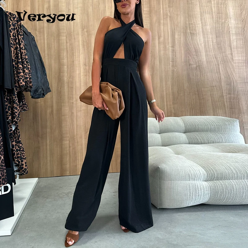 

Elegant Women Jumpsuit Sexy Hollow Out Sleeveless Bodysuits Solid One Piece Set Pants Jumpsuit Female Playsuit