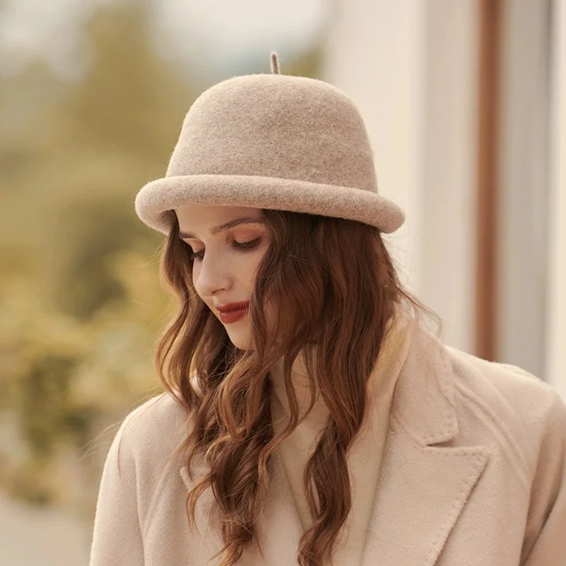 Fall/Winter Women's Wool Hats: Fashionable Fisherman's Hats, Wide-Brimmed, Round-Topped, Cute Party Hats
