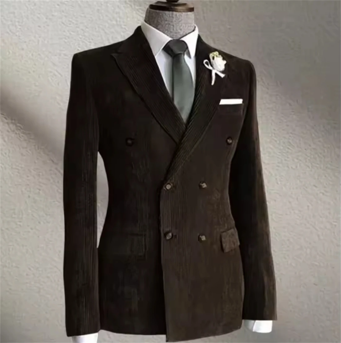 

Men's Corduroy Suit Blazer Fashion Double Breasted Suit Collar Jacket Work Wear Blazers Man Formal Tailor-Made (Only Jacket)