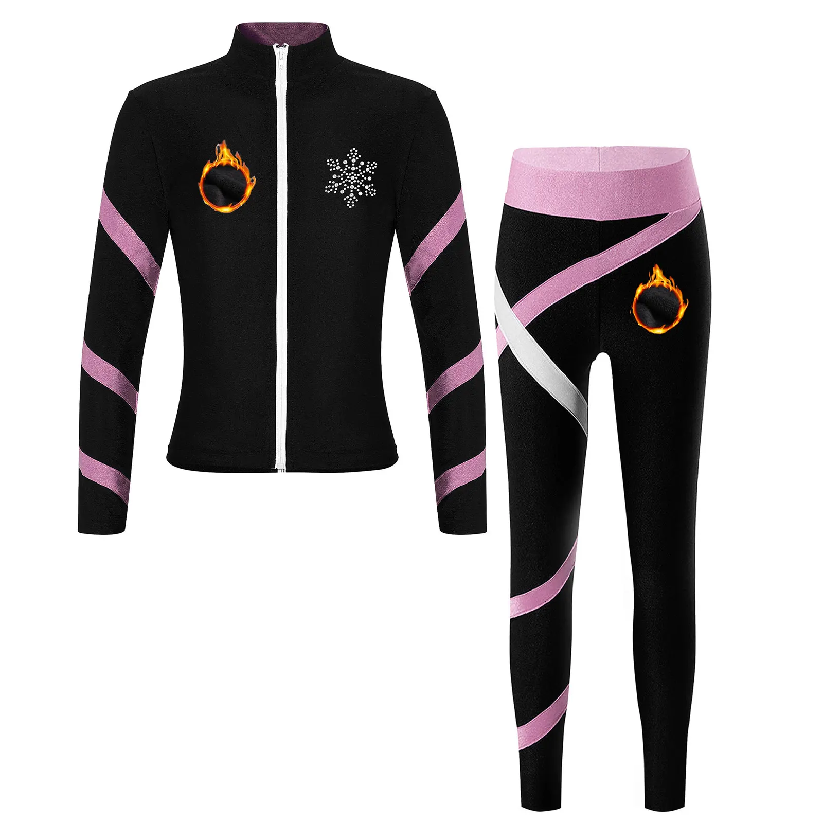 Conjunto deportivo de danza moderna para niña, 2 uds., patinaje artístico, gimnasio, trajes de bloques de Color, chaqueta de manga larga + Legging para escenario, Yoga, entrenamiento de baile