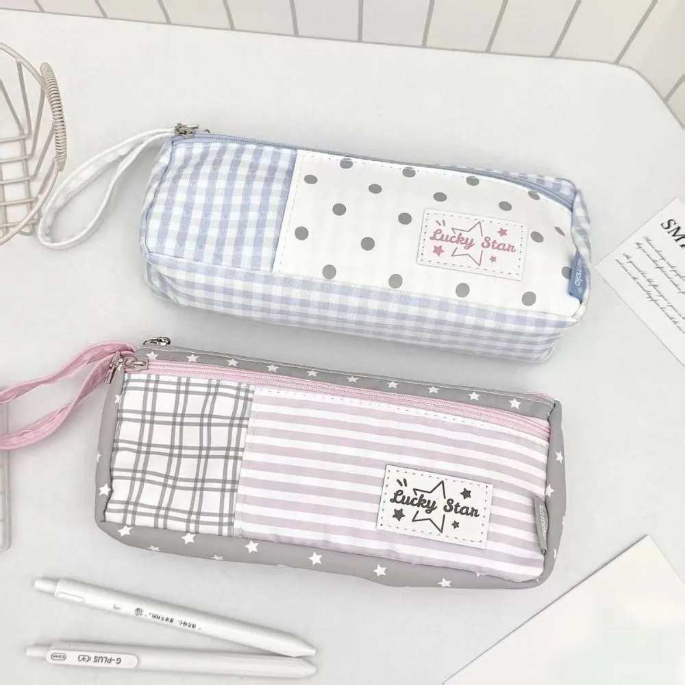 Portable 2-Layer Pencil Case Large Capacity Zipper Pencil Pouch Colors-block Pen Box Students