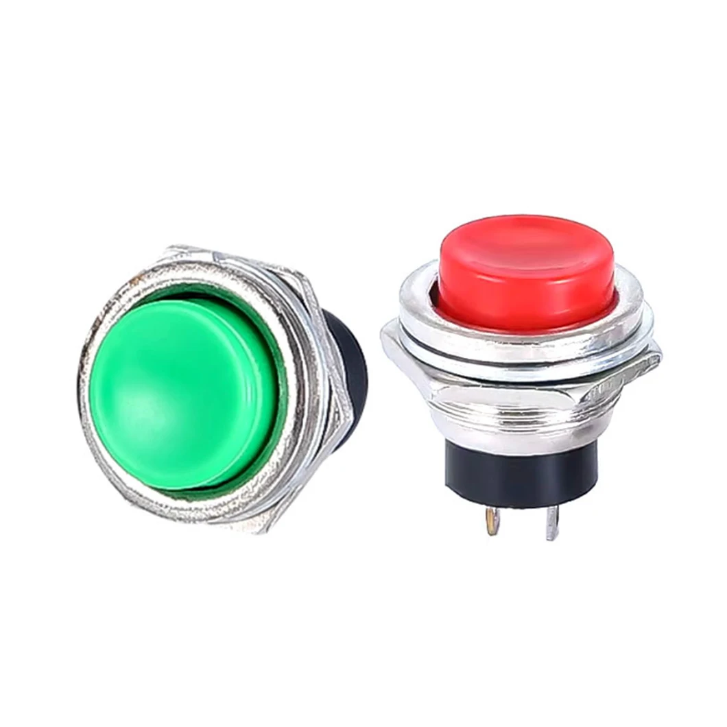 10PCS/LOT DS-212C 16MM Flat Head Mini Plastic Push Button ON-(OFF)/OFF-(ON) Momentary Power Start Control Switch 2Pin Terminal
