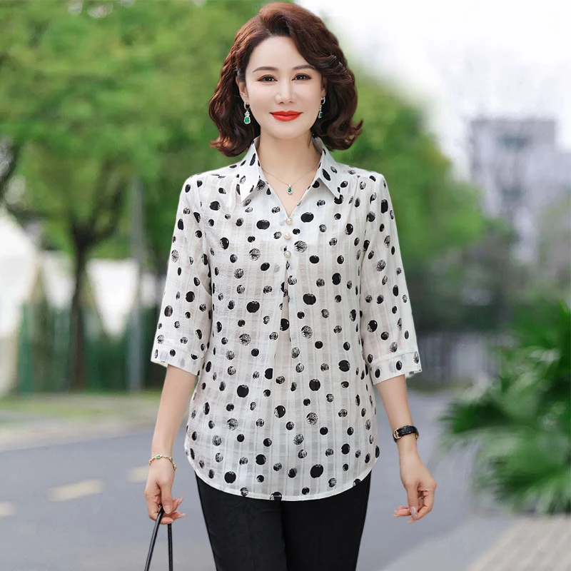 Chemisier d'été ample à manches courtes pour femmes d'âge mûr et âgées, style décontracté, en fibre de polyester