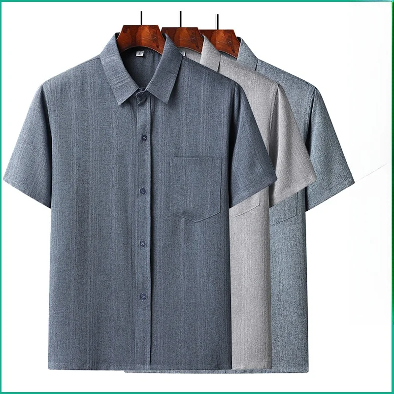 

Summer Cotton Linen irt for Middle-Aged And ly Men ort Sve Dad andpa Sle Faionable Casual Busin Wear