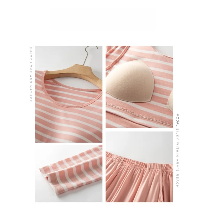 Women's Modal Long Sleeve Long Pants Sleepwear Set Thin Home Clothes Breathable Two-Piece Set Comfortable round Neck Design