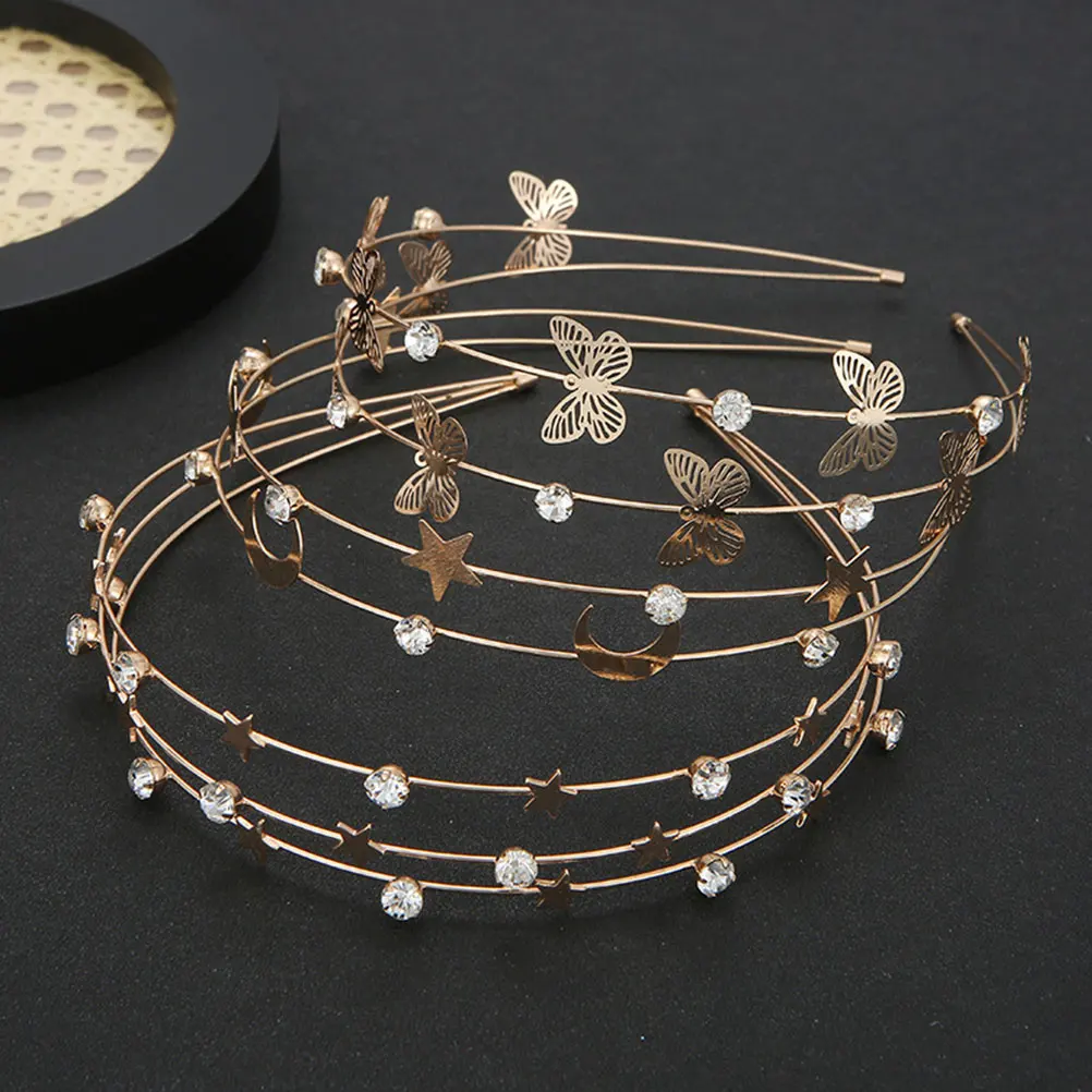 

3Pcs Delicate Bridal Hairband Metal Star Moon Crystal Rhinestone Headbands for Women Girls Wedding Party Banquet Glittering