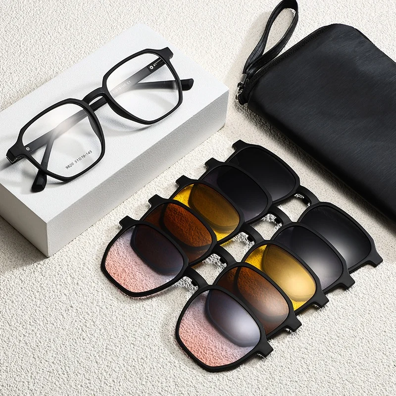 Ultra Light TR90 Magnetic Suction Eyeglass Frame With Multiple Styles Of 5-in-1 Polarized Glasses Frame For Men And Women 9822