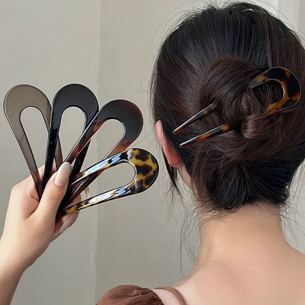 U-Shape Hair Forks Korean Styles Hairpin Acrylic Hair Sticks Bun Women Girls Vintage Hairstyle Fashion Hair Accessories Headband view 2