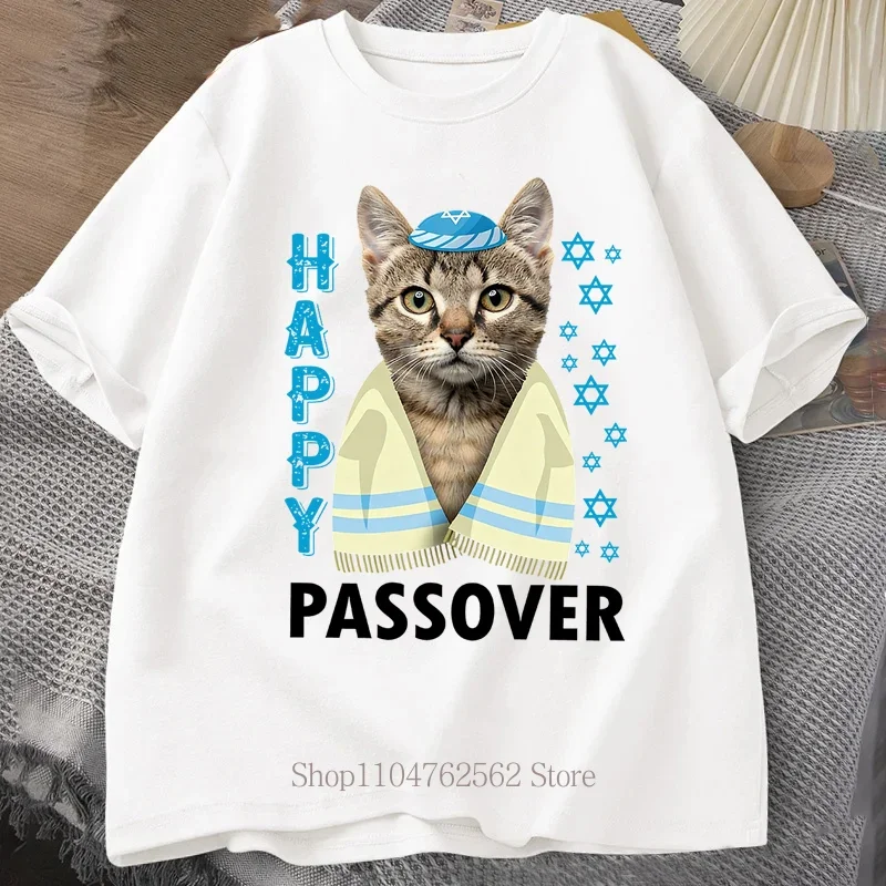 Passover Cat Print T-shirts Summer Funny Casual Tops for Men Streetwear Oversize Women O-Neck Short Sleeve Tops