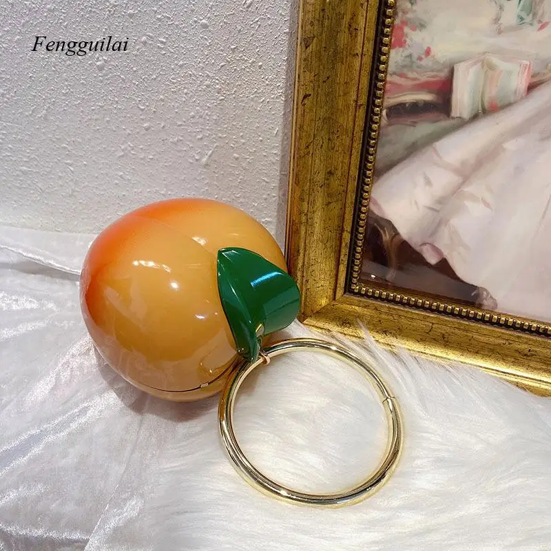 Cute and Creative Persimmon, Peach, Fruit Shaped Box Bag, Niche Design, Change, Lipstick, Hand-Held Circular Crossbody Bag