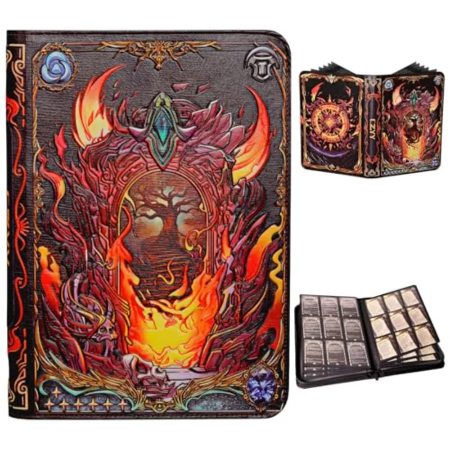 

Trading Card Binder - 3D Embossed PU Leather Album with Zipper 9-Pocket and Side-Loading Folder Holds 360 Cards Holder Storage