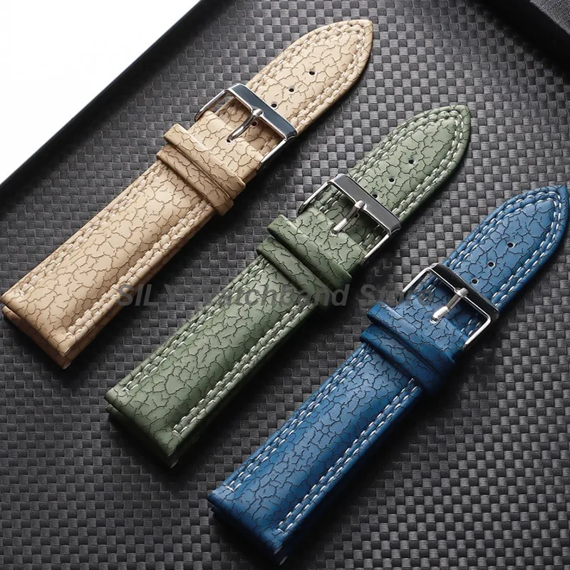 Leather Strap 18/20/22mm Crack Pattern Soft Retro Watch Band for Omega Bracelet Accessories Universal Waterproof Sport Wristbelt
