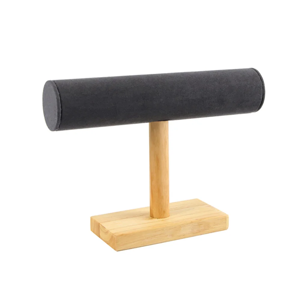 Solid Wood Bracelets Display Rack Dark Grey Large T-Shaped Jewelry Organizer Stand Holder for Bracelets Bangles Watch Storage