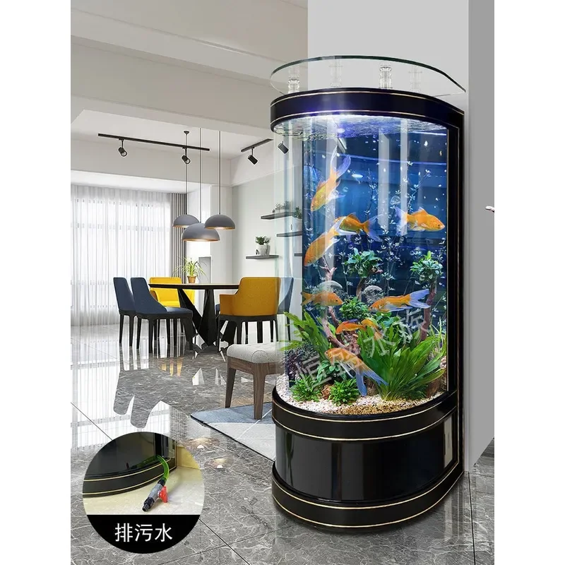 Large Semi Round Glass Aquarium Vertical Fish Tank No Water Change Self Circulating Integrated Home Living Room Decor Modern
