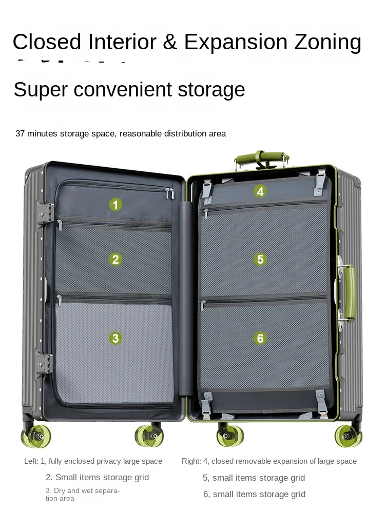 حقيبة سفر بإطار من الألومنيوم بمقبض واسع وحقيبة أمتعة بعجلات مع قفل TSA بسعة كبيرة تحمل على الأمتعة #6