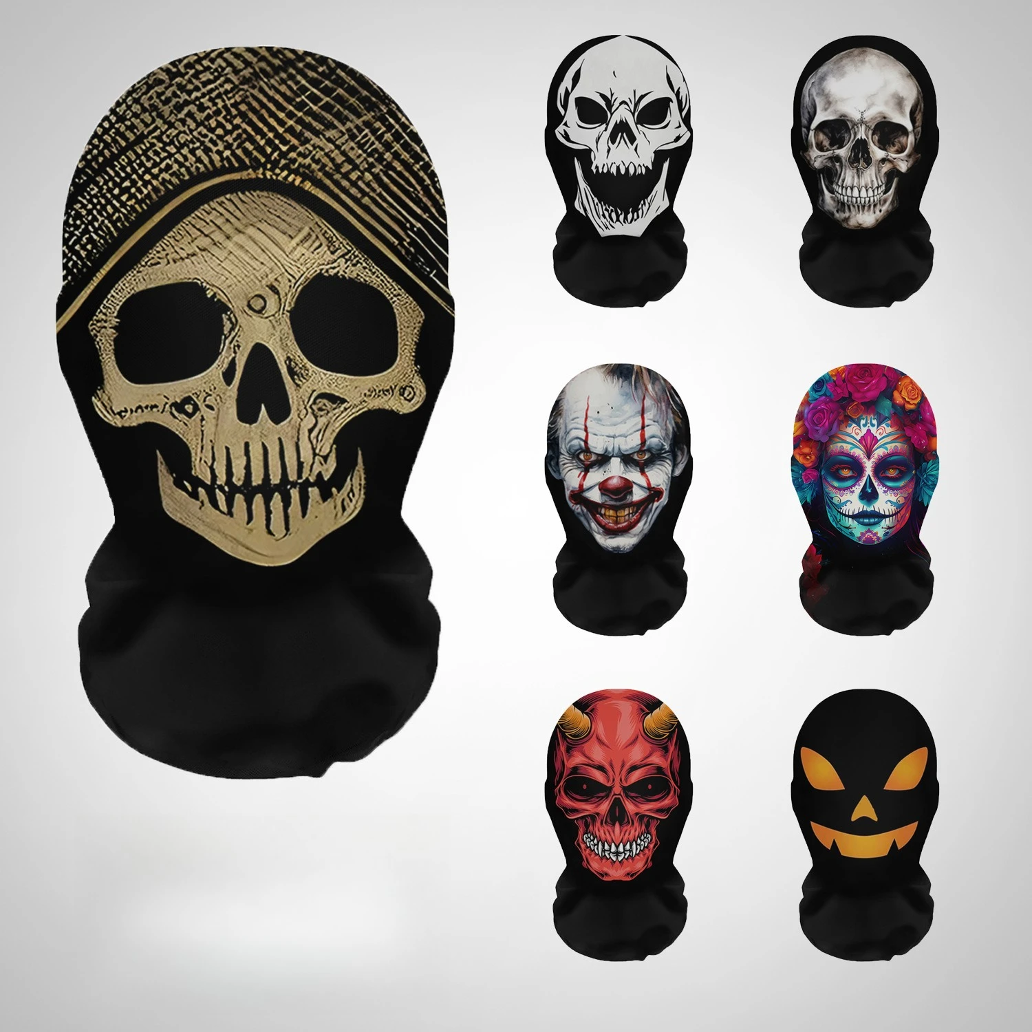 Máscara de Halloween, accesorios de Cosplay, pasamontañas de cara completa, malla elástica, cubiertas para la cabeza de calavera transpirables, fiesta de terror, cara de fantasma de Halloween