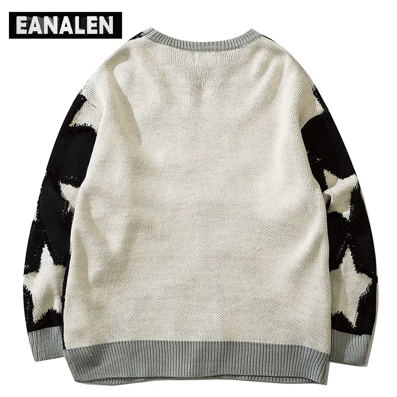 Harajuku Vintage Star Knit Sweater Men\'s Jumper Oversized Sweater Aesthetic Thick Sweater Grandpa Ugly Sweater Women\'s Y2K