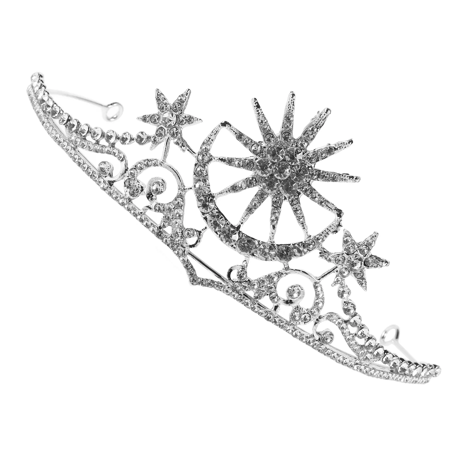 

Silver Moon Phase Crown Hair Jewelry Wedding Bridal Tiara Sun and Accessories Rhinestones Bride