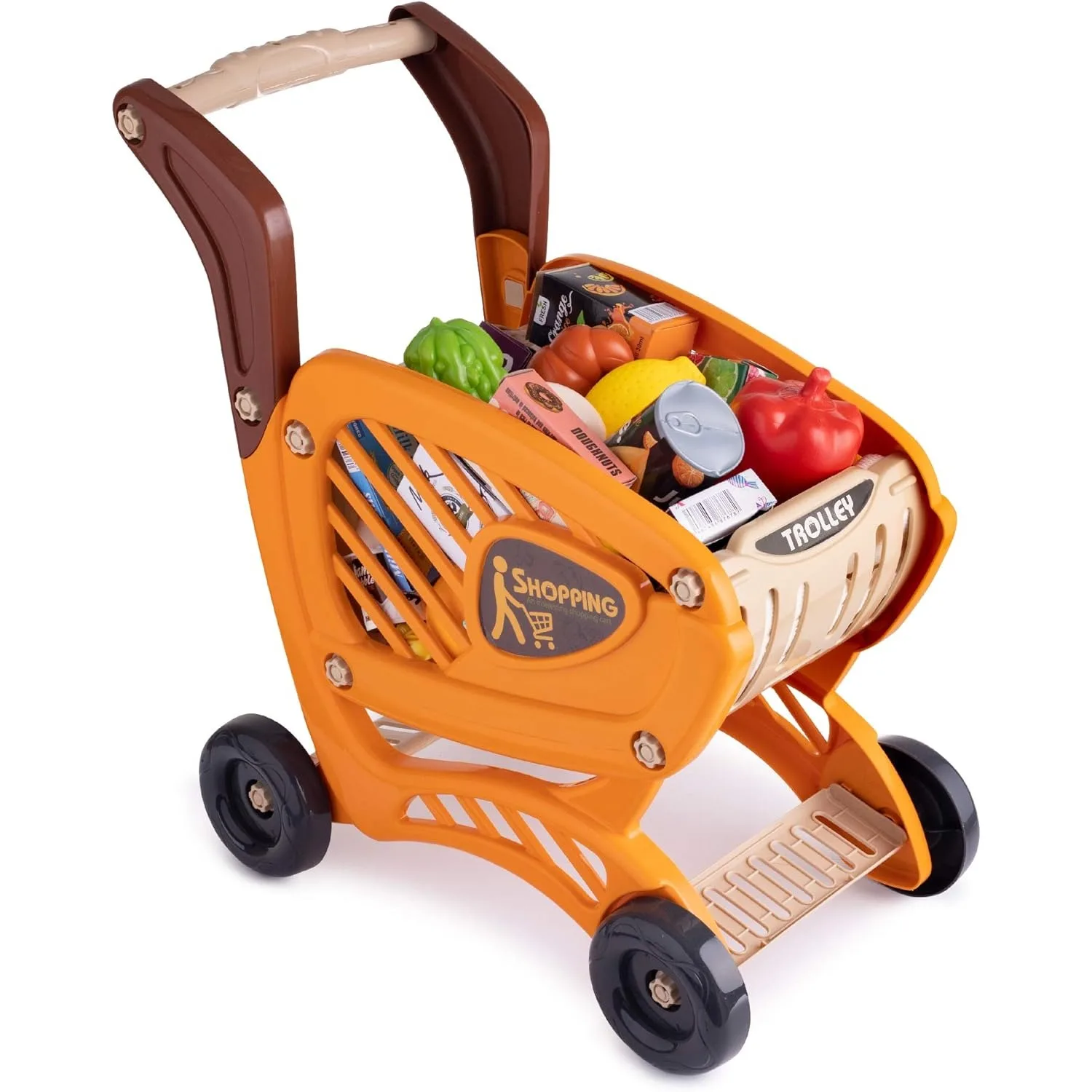 Kids Shopping Cart Trolley Play Set Pretend Play Food Fruit Vegetable Supermarket Shopping Cart Toy for Toddlers Boys Girls