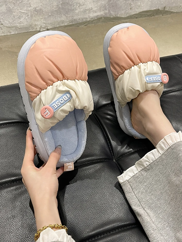 

Зимние модные непромокаемые домашние тапочки на пуху, женские теплые тапочки цвета Blo Fce Thi Boted, закрытые головой