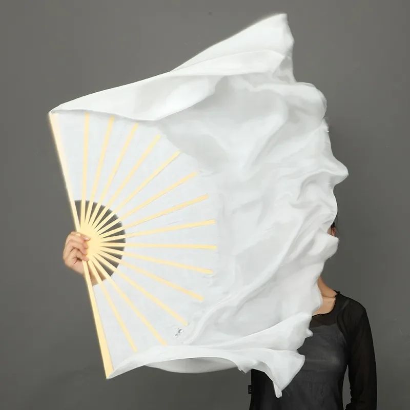 Plain White Fan Veil Hand Made Belly Fans Folk Art Dancing Performance Party Stage Fan 100% Silk Customized Size Color On Sale