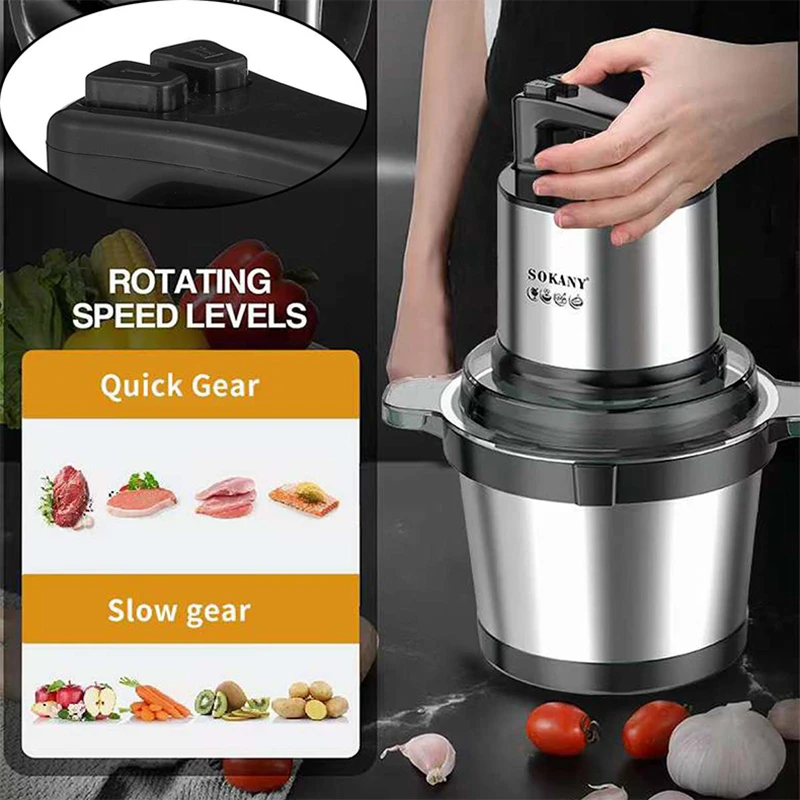 Electric Meat Grinder Household Small Automatic Crusher Food Processor Electric Mincer 4L 2 Gear 800W 4-Leaf Blade Food Chopper