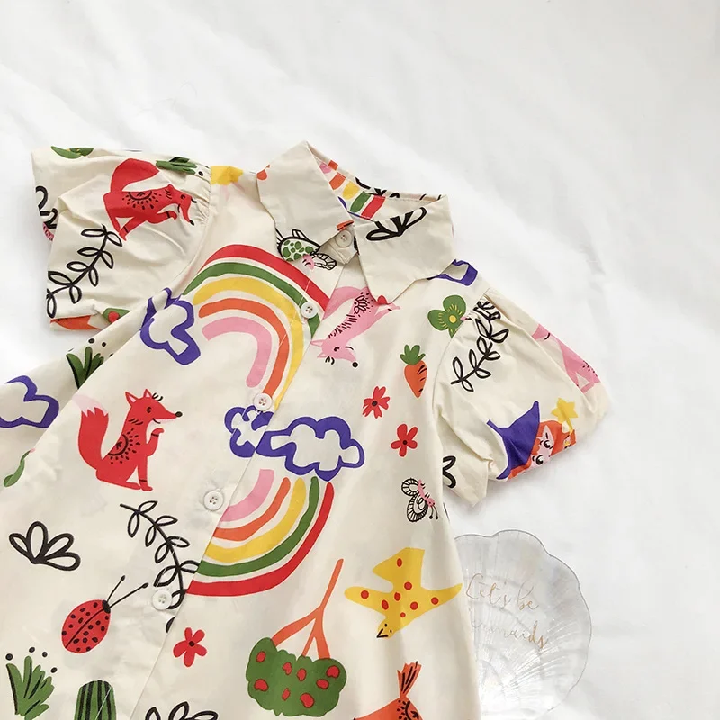 2-8T Toddler Kid Baby Girl Dress Summer Clothes Short Sleeve Rainbow Graffiti Print T Shirt Dress Fashion Infant Outfit