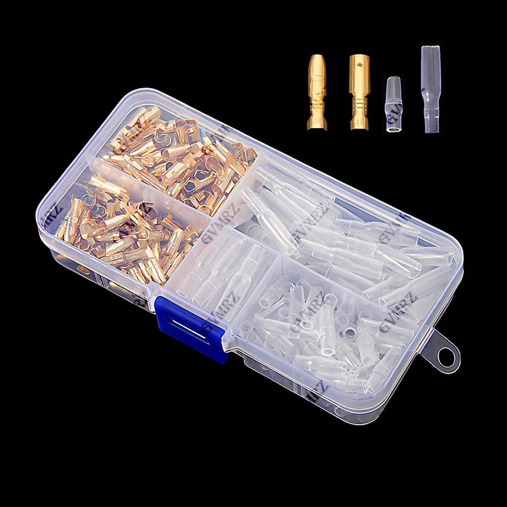 200PCS 4.0 bullet Crimp terminal car electrical wire connector diameter 4mm Female Male Cold press terminal protective sleeve