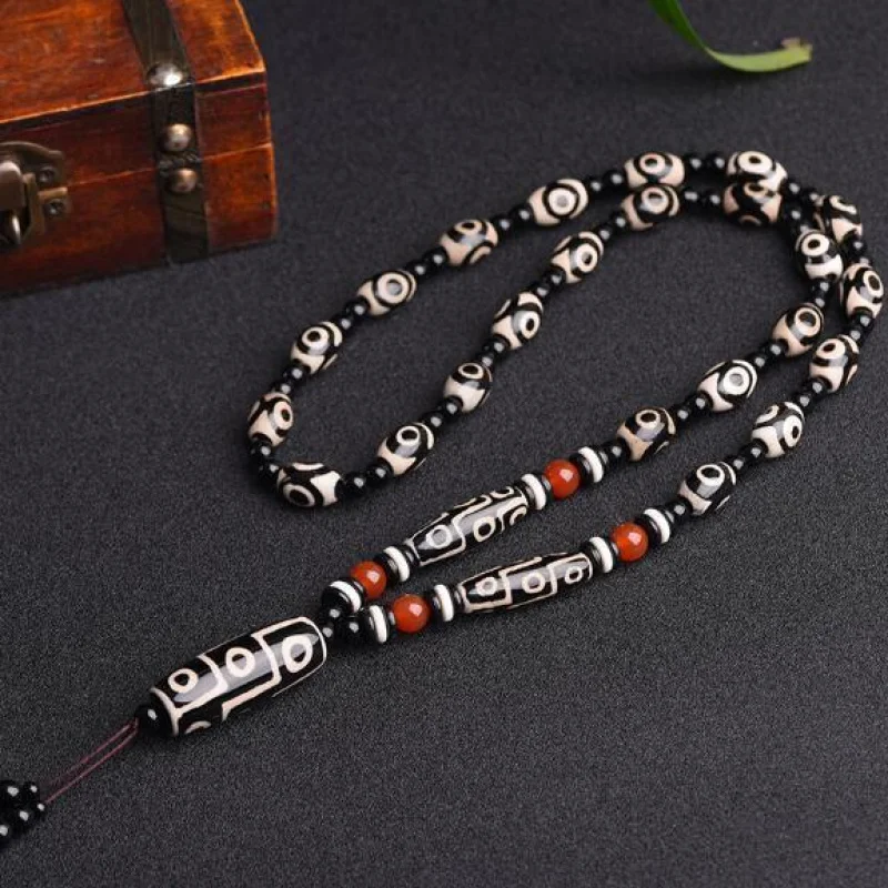 

Ожерелье из бисера «Старый Дзи», кулон «Три девять глаз», мужской и женский агат, оникс, камень