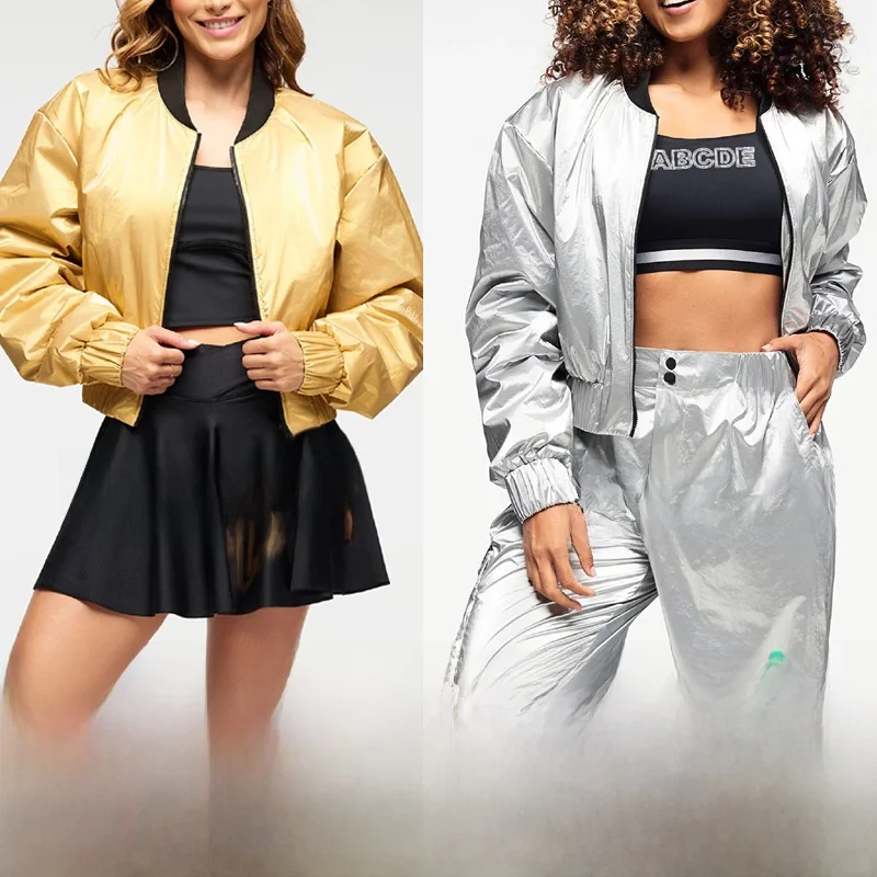 

Zw Fitn Outfit Dance T Performance Jaet Gold Silver Men Women New Sle R304 Breathable Zipper Closure Street Dance